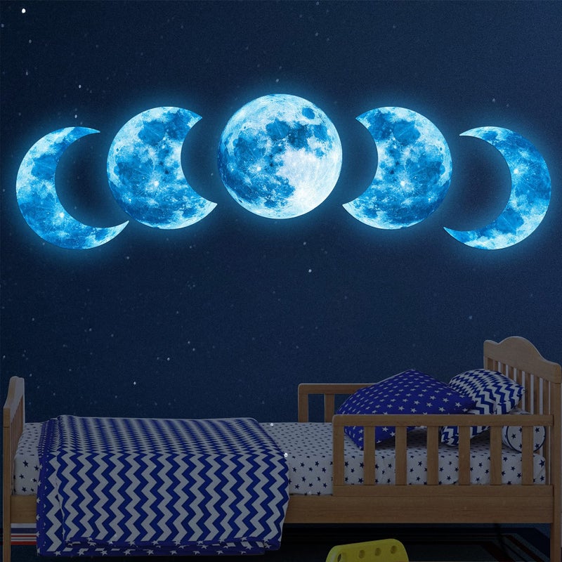 Sinekong 10Pcs Glow in The Dark Moon Wall Decals Large Luminous Space Planet Moon Phases Wall Sticker Glow in The Dark Stickers for Ceiling Removable Vinyl Boho Wall Decor for Kids Boys Girls Bedroom Nursery - Image 5